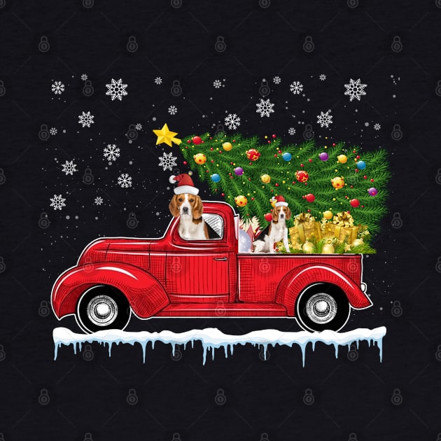 Red Truck pick up Beagle Christmas  lover gift T-Shirt by CoolTees